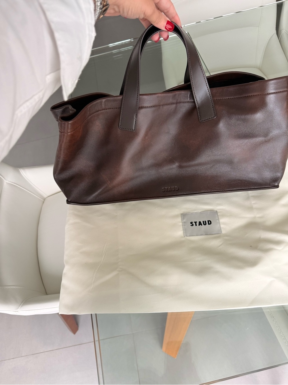 STAUD Brown Leather Top-Handle Tote